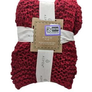 Aspen Decorative Hand Knit Throw Blanket 50x60" Red NEW COTTAGECORE FARMHOUSE